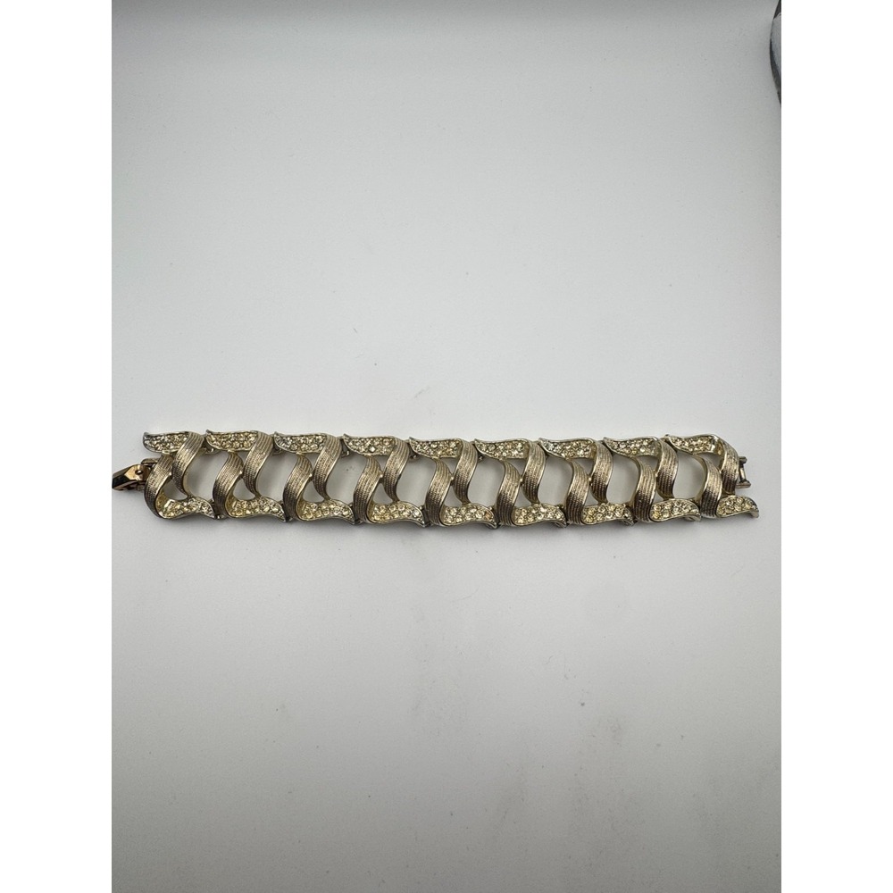 Vintage Marcel Boucher Bracelet Marboux Gold Tone Rhinestone Ribbon Numbered